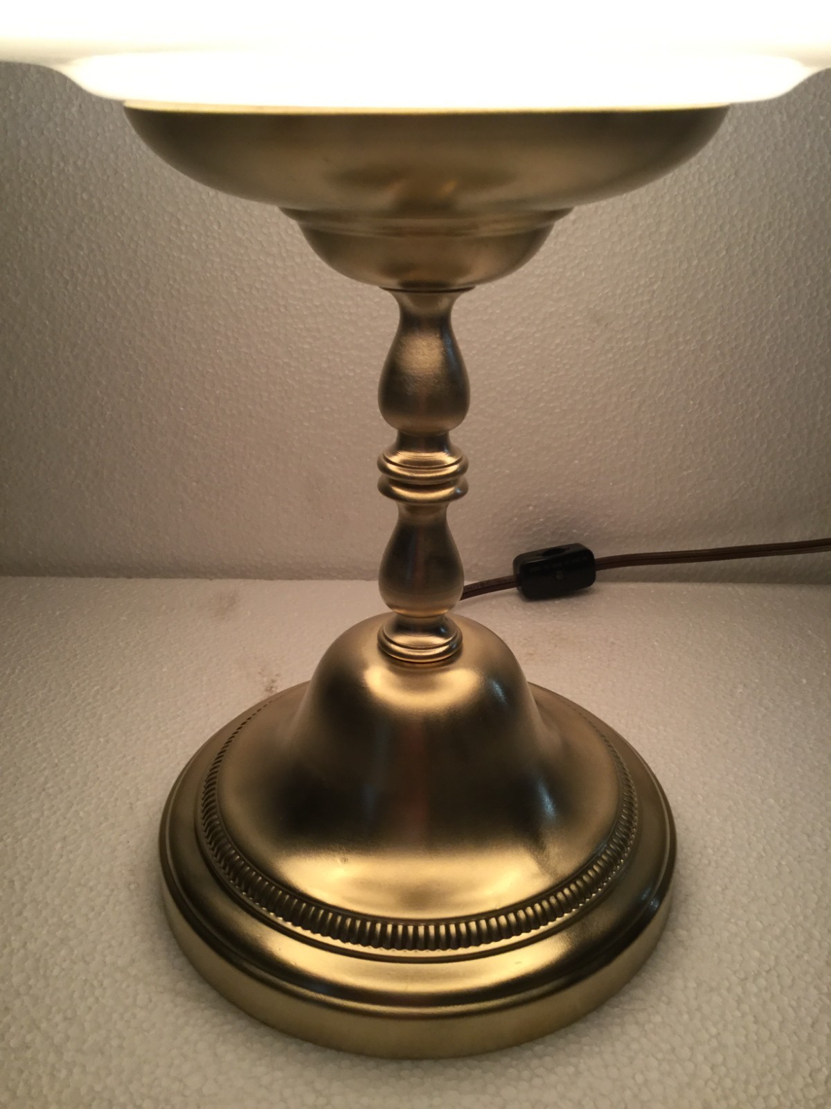 Brass Table Lamp Conical Milk Glass Shade Emerald Green Art Deco Modern Flare