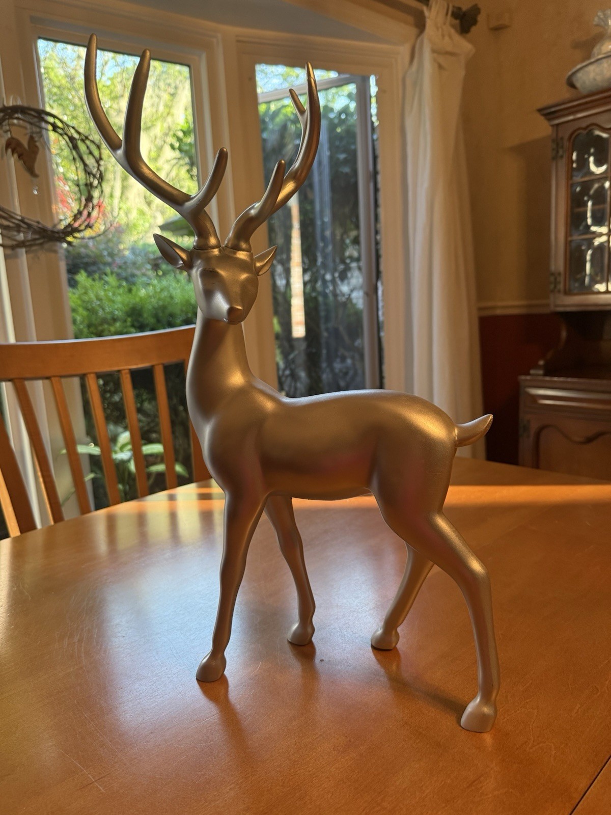 Silver Metallic Reindeer Figurine Plastic 3D Effect Indoor Christmas Decor