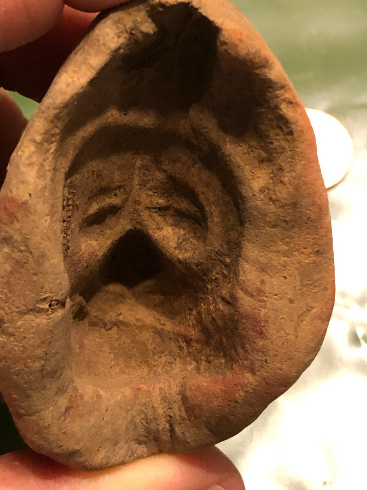 PRE COLUMBIAN MAYAN CLAY MOLD OF BABY OR BAT OVER 1,000-2.000 YRS.OLD 2.75″