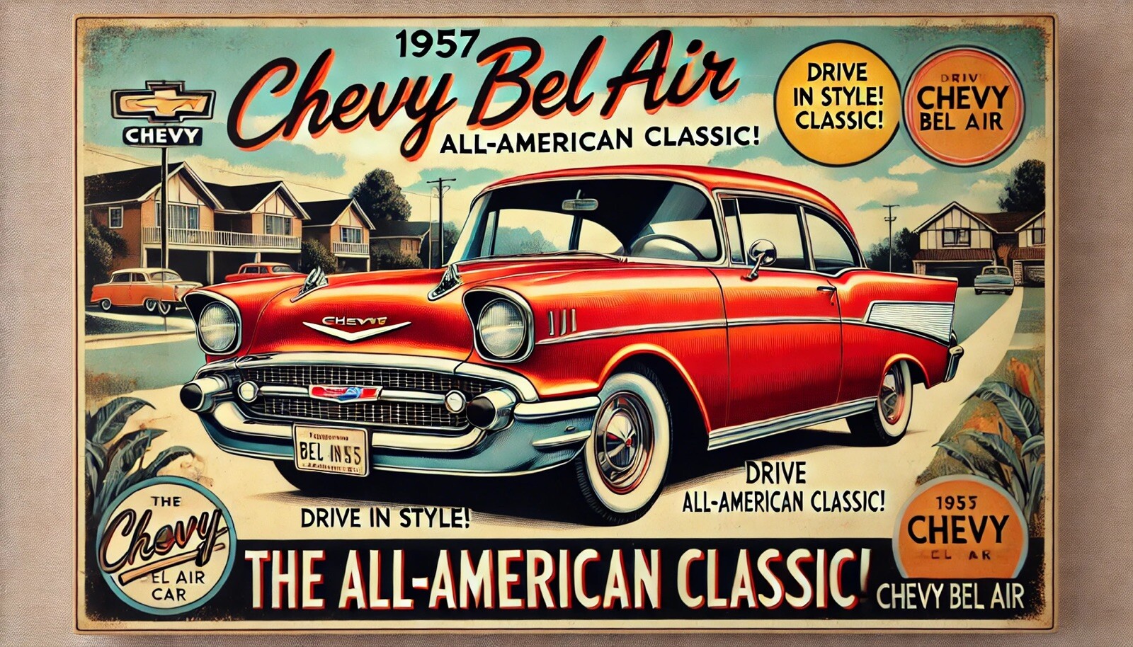 1957 Classic Chevy Bel Air Retro Vintage reproduction metal sign
