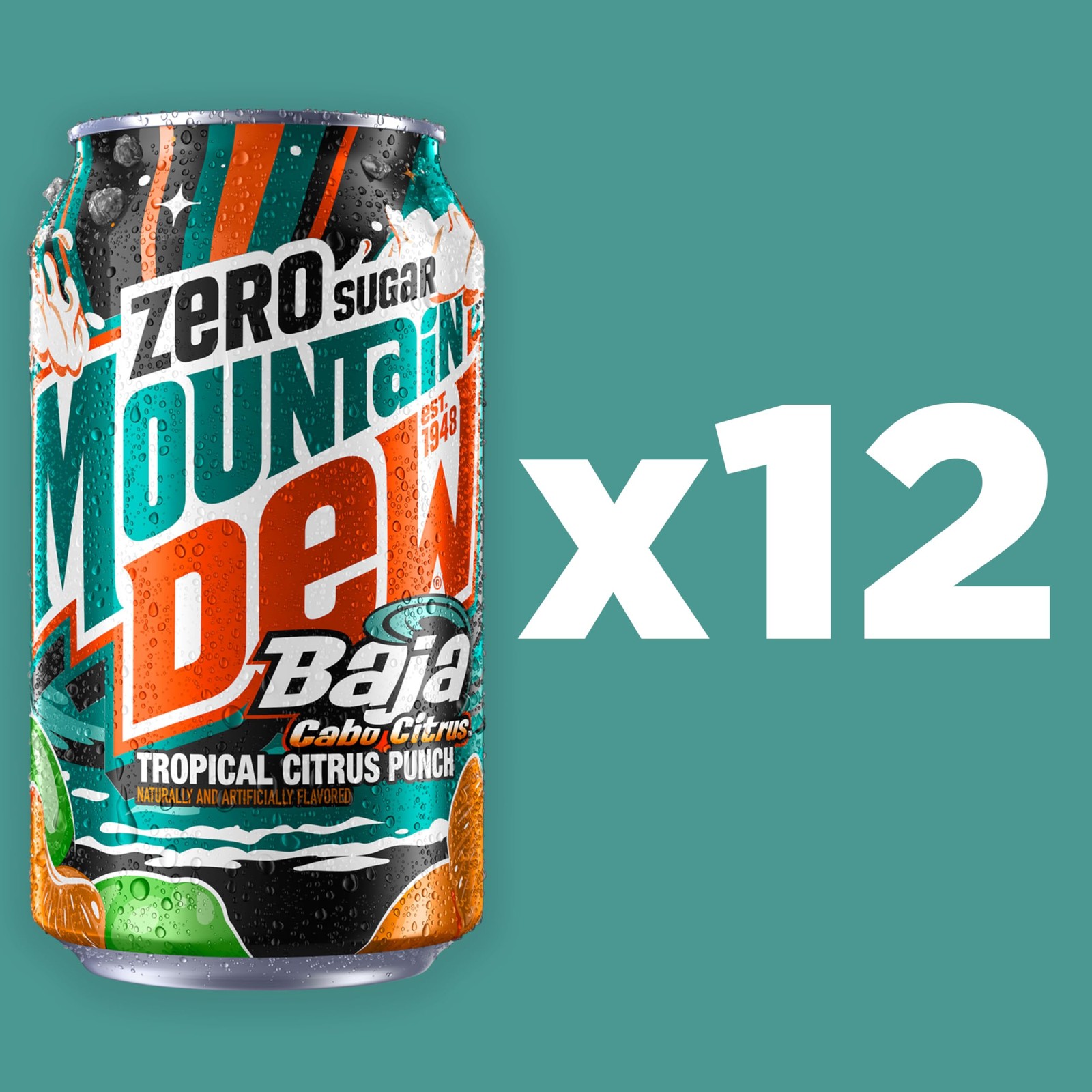 Mountain Dew, Baja Cabo Citrus Zero Sugar 12 Fl 12 Oz (Pack of 12), Green