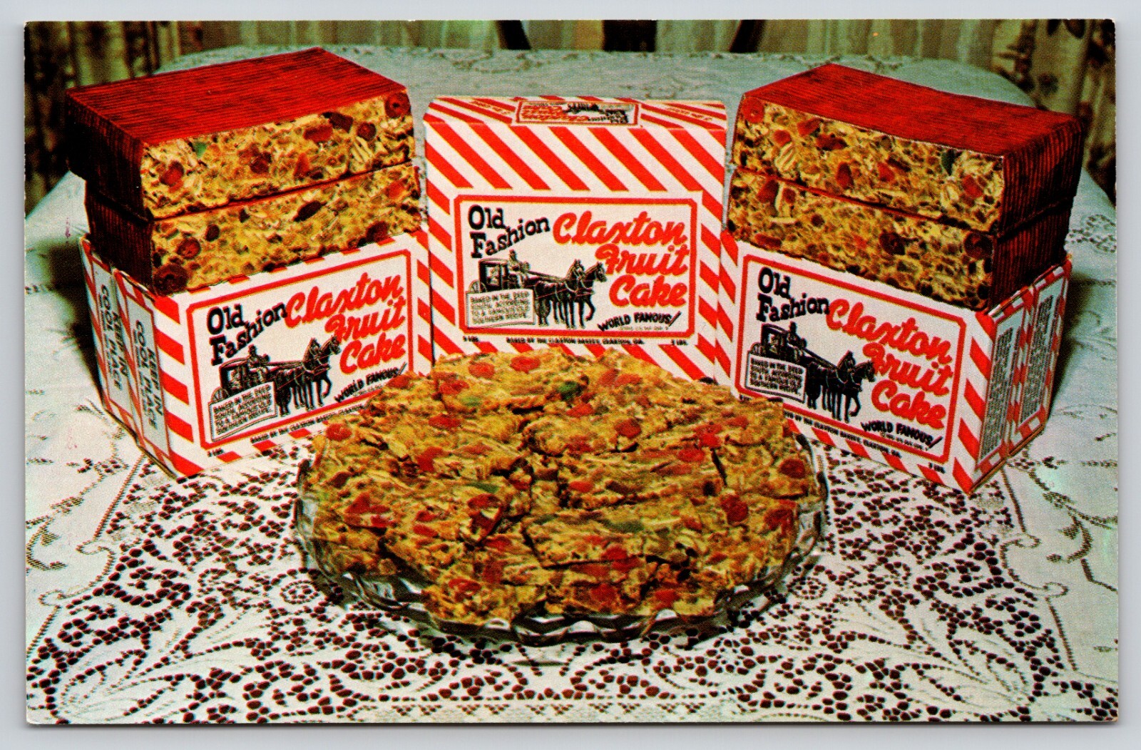 Postcard Old Fashion Claxton Fruit Cake Georgia Food Spread Advertising