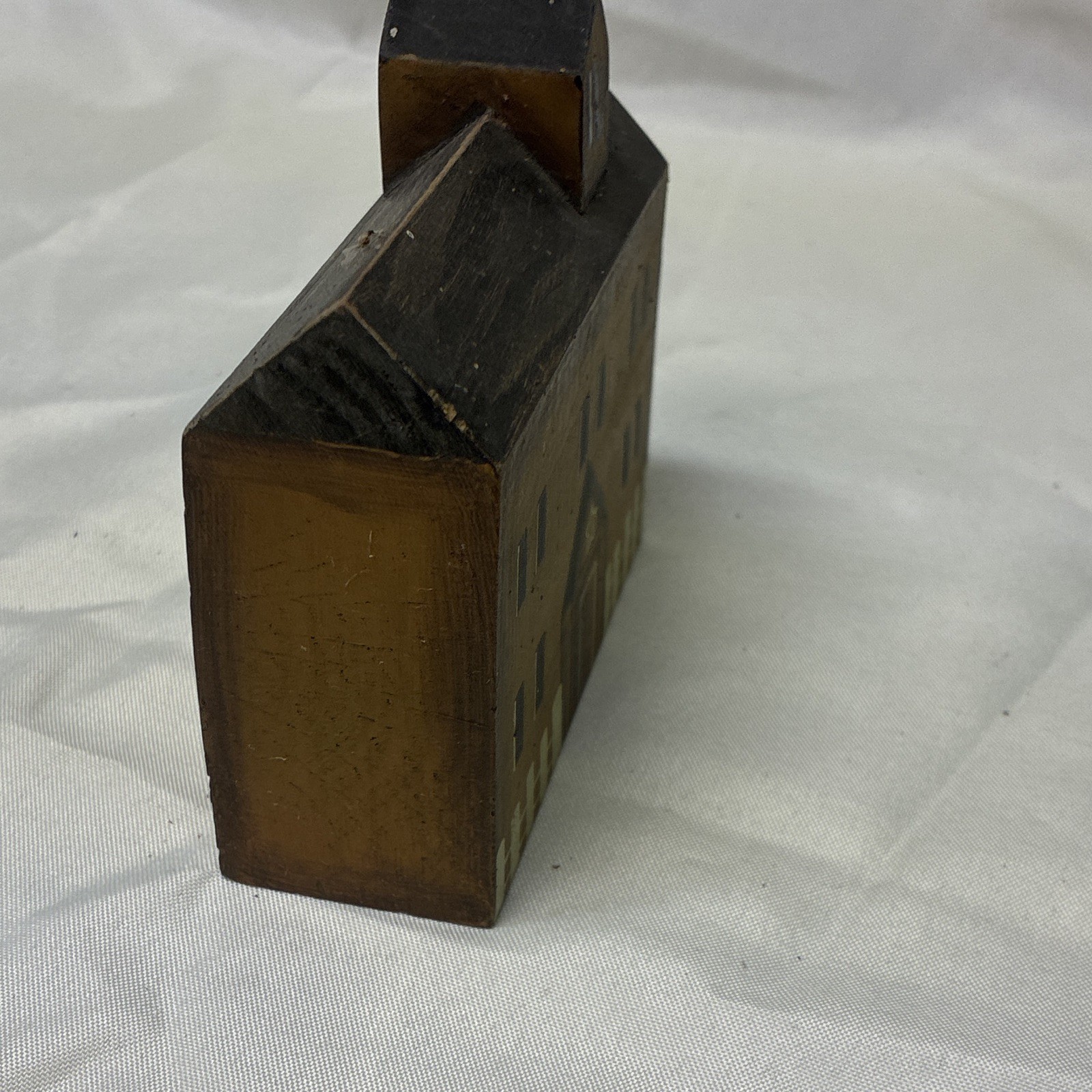 Painted Wood Village House Building Figurine Brown/Black/Beige 5×4.5 in