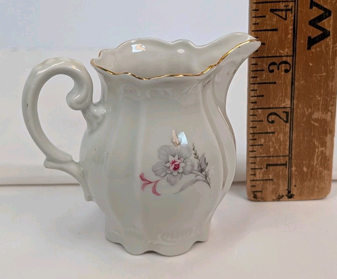 Vintage IJB Handpainted Pink Flowers Ceramic Creamer Sugar Bowl Germany US Zone