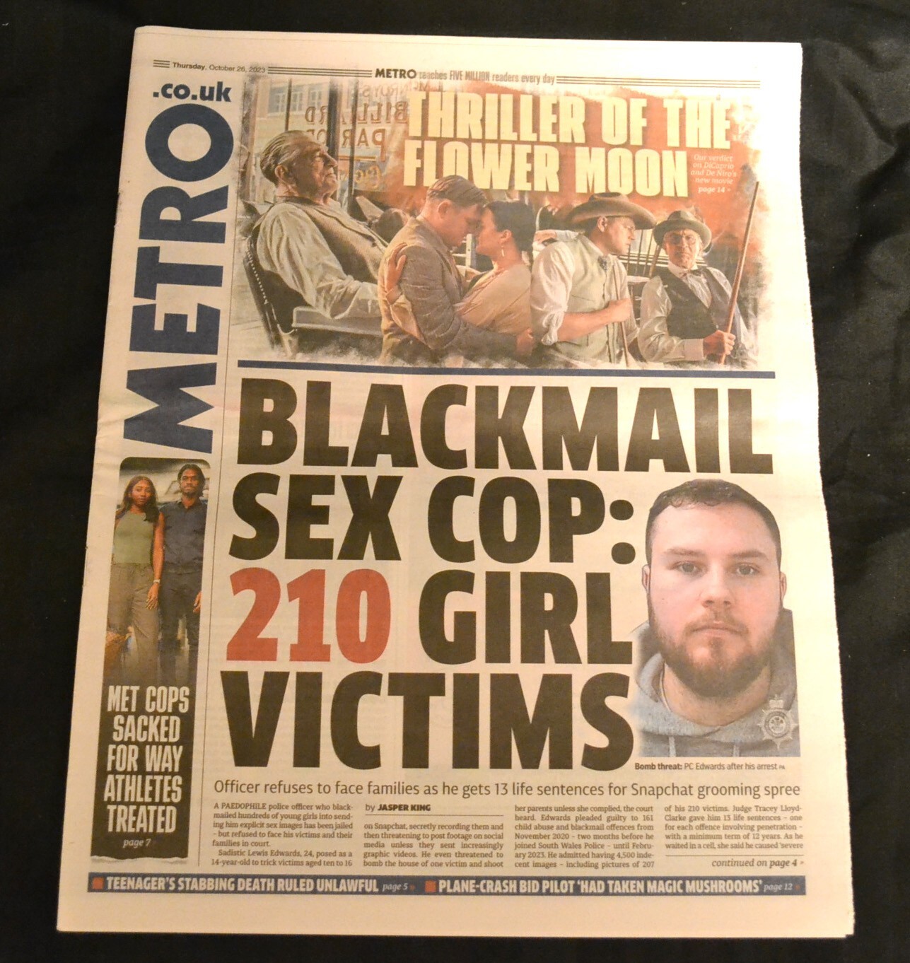 The UK Metro Newspaper 26/10/23 October 26th 2023 Killers of the Flower Moon