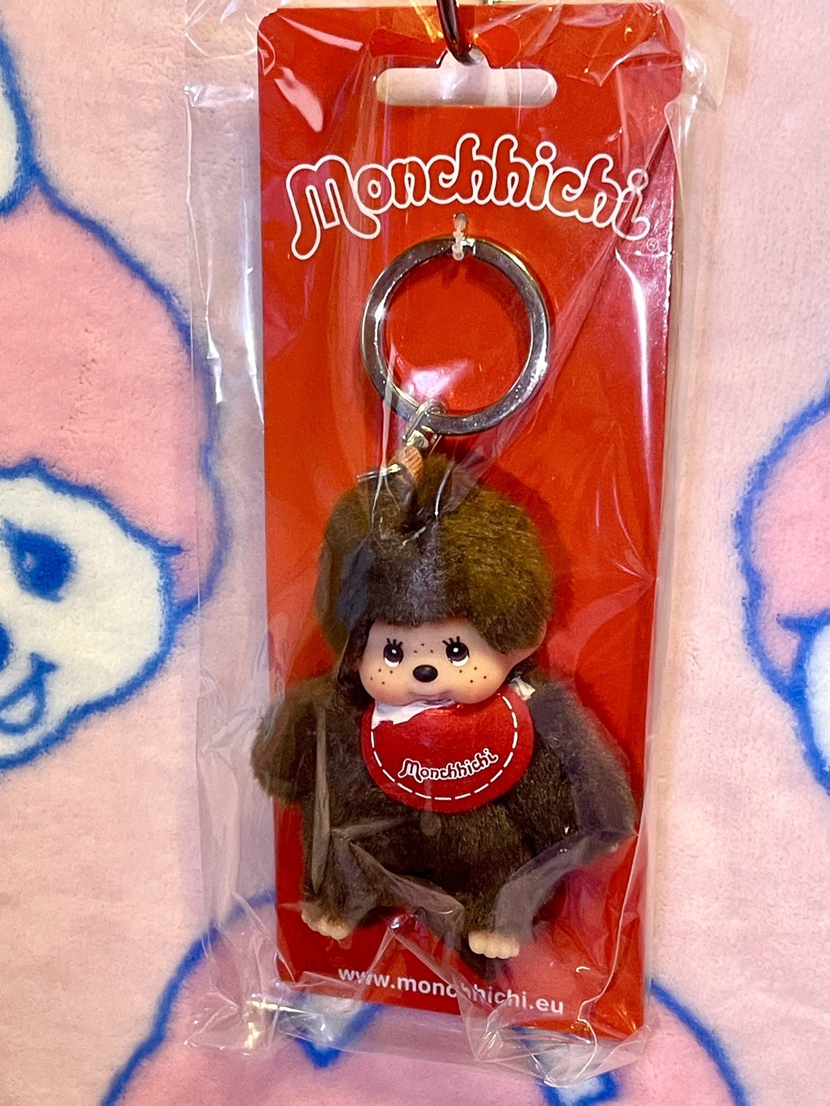 Sekiguchi Monchhichi Classic Boy Plush Keychain 4″ Red Bib Monkey NWT!!