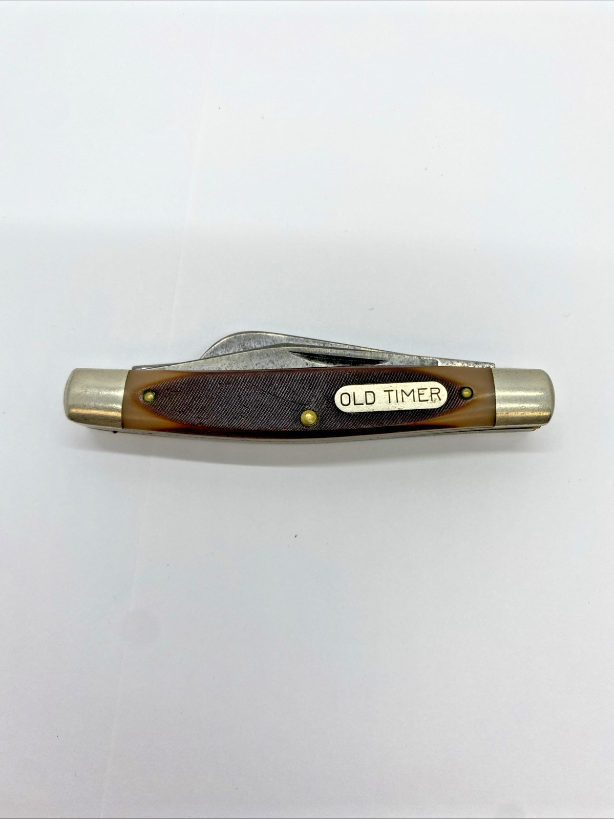 Schrade Old Timer Middleman Pocket Knife Stainless Steel Blades Delrin Handle