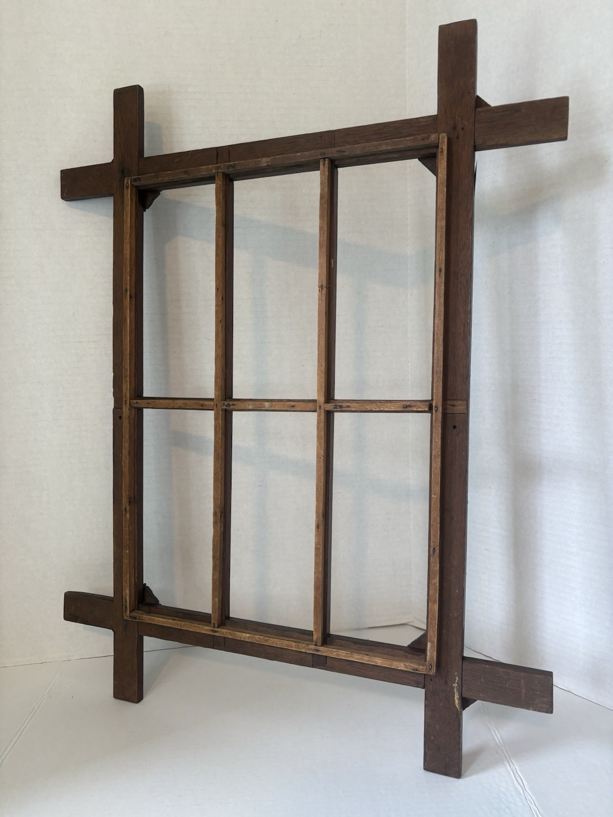 Tramp Art Frame 27 x 21.5 inches overall with six 4 x 9 inch openings