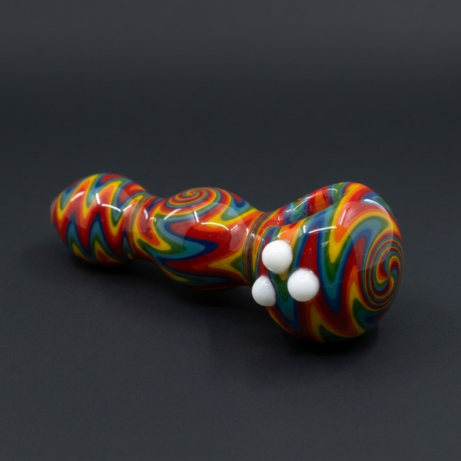 4.2″ Rainbow Wig Wag Swirl Art Glass Spoon Hand Pipe Collectible Tobacco Smoking