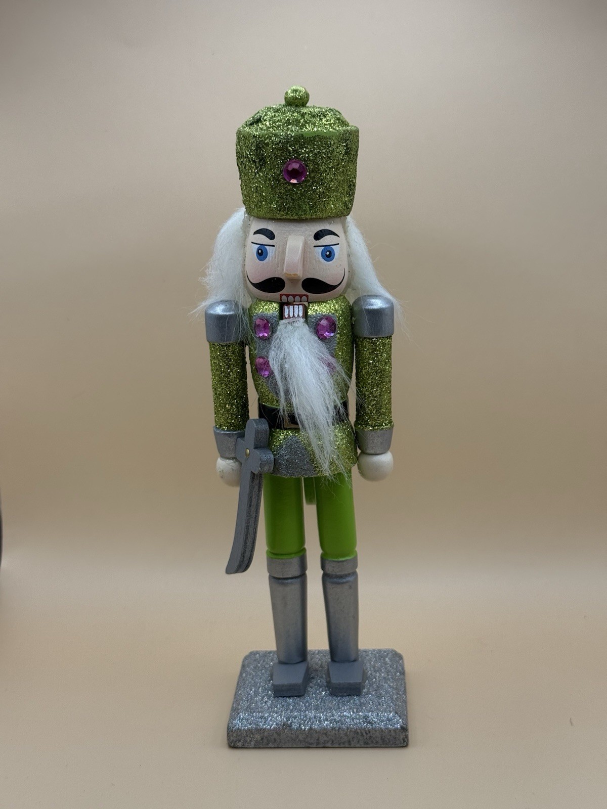 New Glittered 6.85″ Wood Nutcracker Figure Christmas Green Figurine