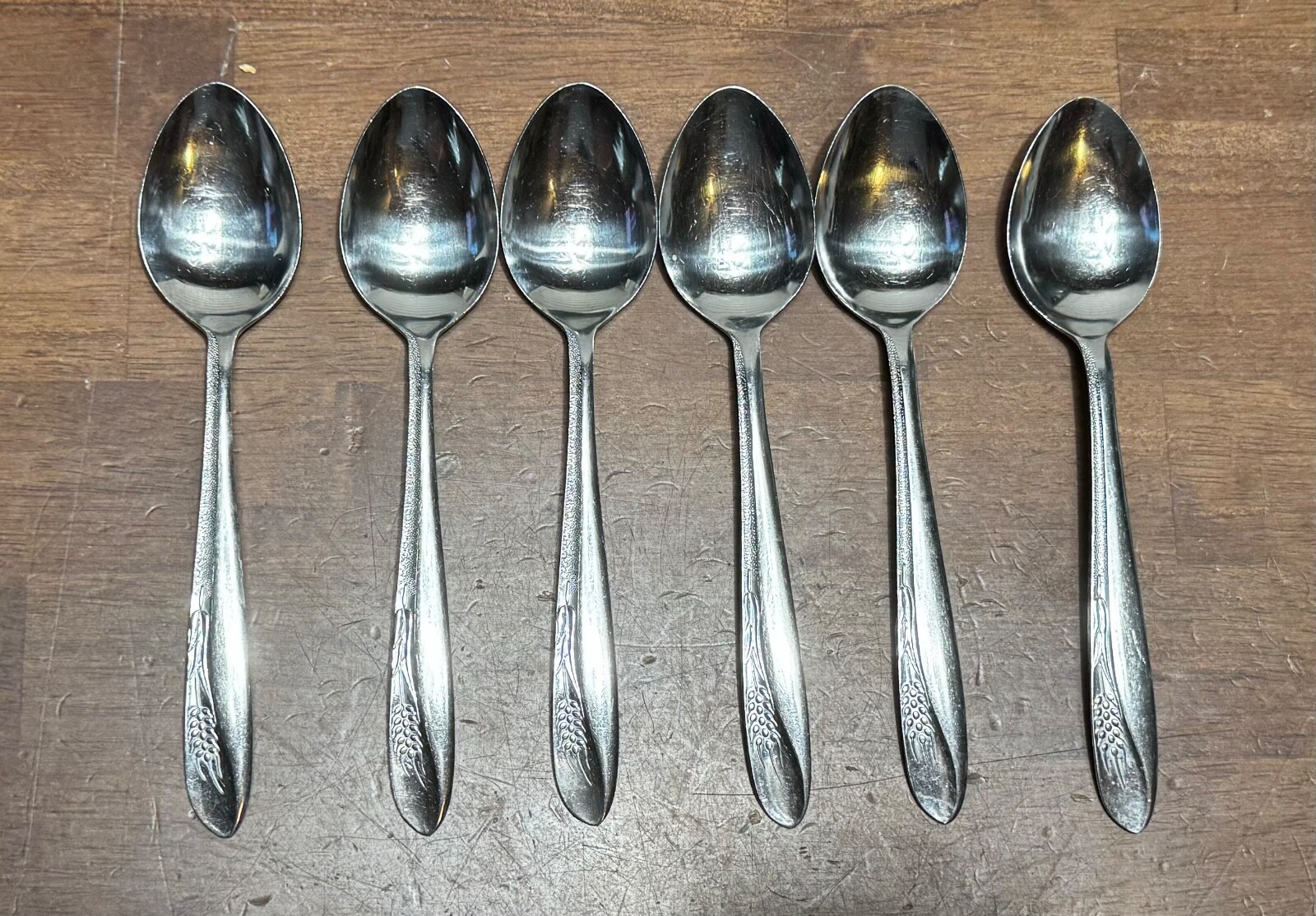 Lot of 6 Stainless Japan EARLY HARVEST Textured Wheat Design teaspoons