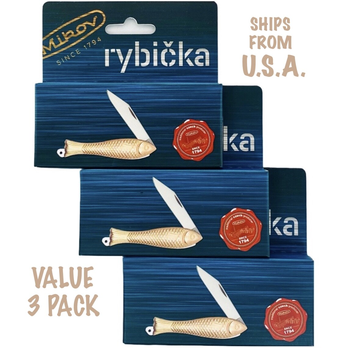 Fish Knife Mikov Bronze Fish Folding Pocket Pen Knife 3pack NIB