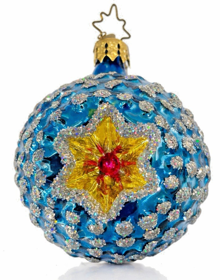 Christopher Radko BLUE Star Berry Burst Ball Double Reflector Ornament -EUC RARE