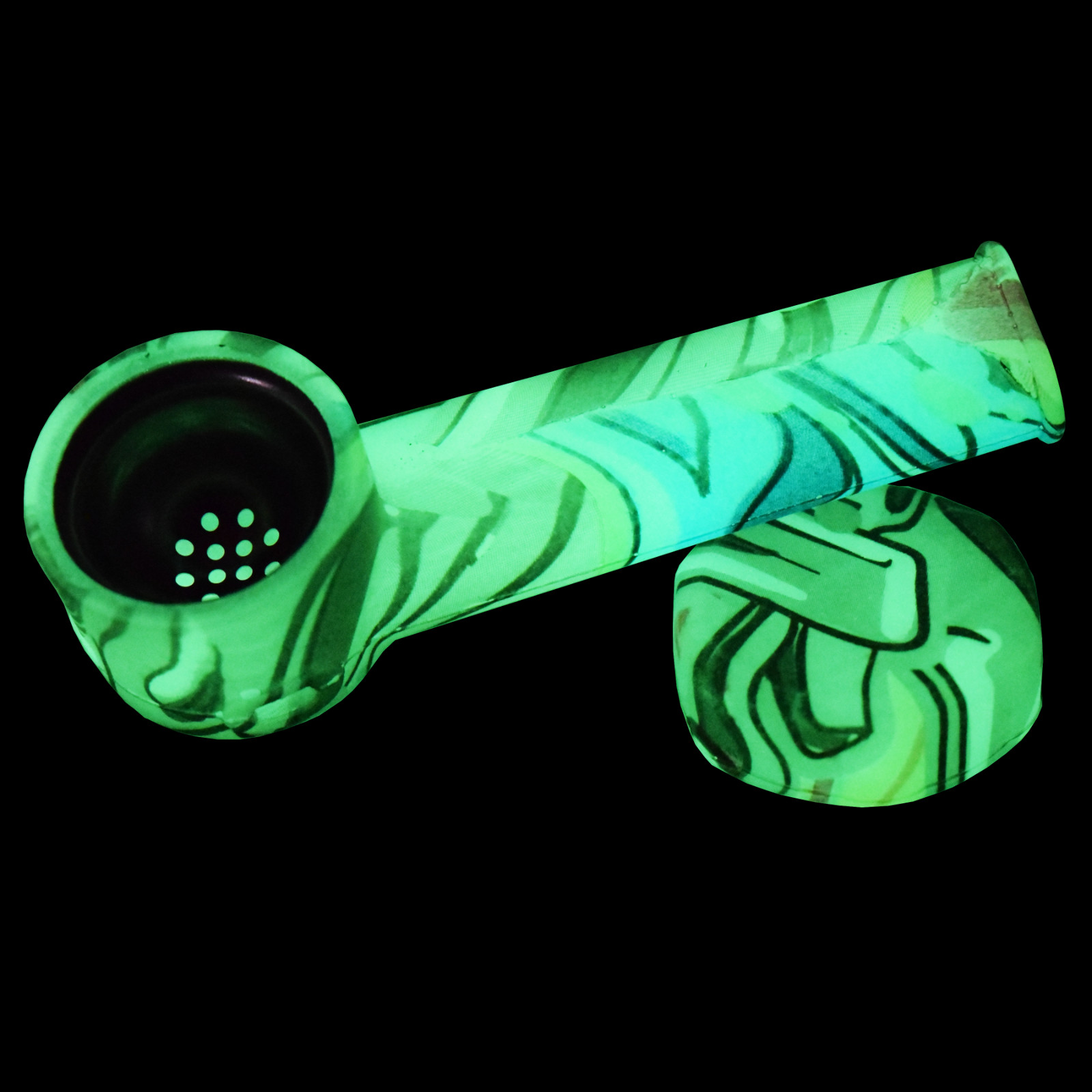 Glows in dark Silicone Smoking Pipe, Metal bowl & Cap Lid ~ Assorted ~ 3.5 inch.