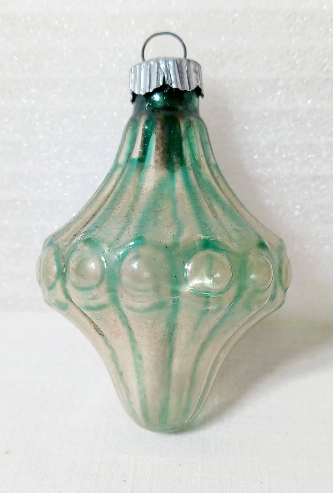 Vintage Mid-Century CHANDELIER Lantern Green Shiny Brite Christmas Ornament 3″