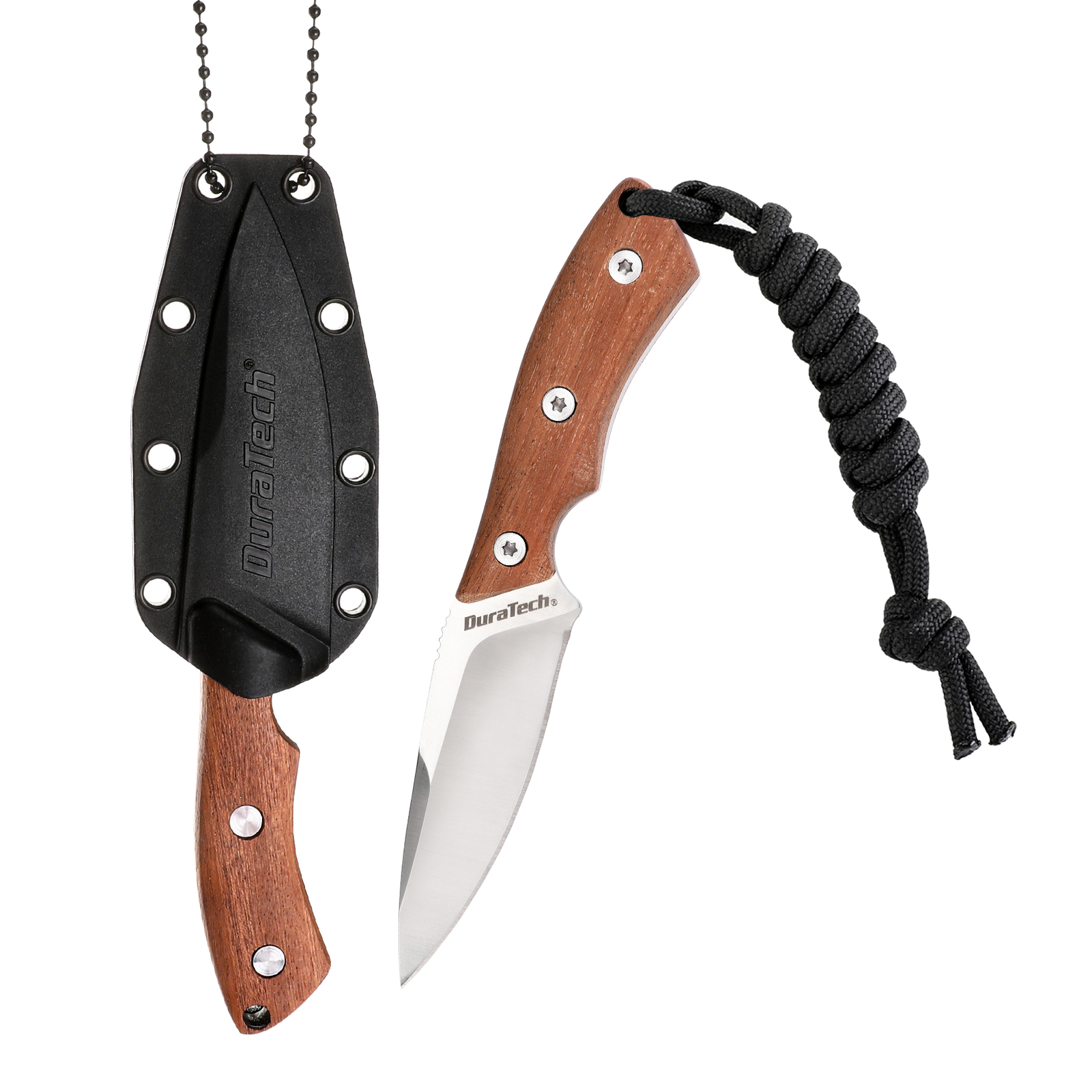 DuraTech 6″ Compact Fixed Blade Neck Knife 3″ Blade EDC Full Tang Molded Sheath