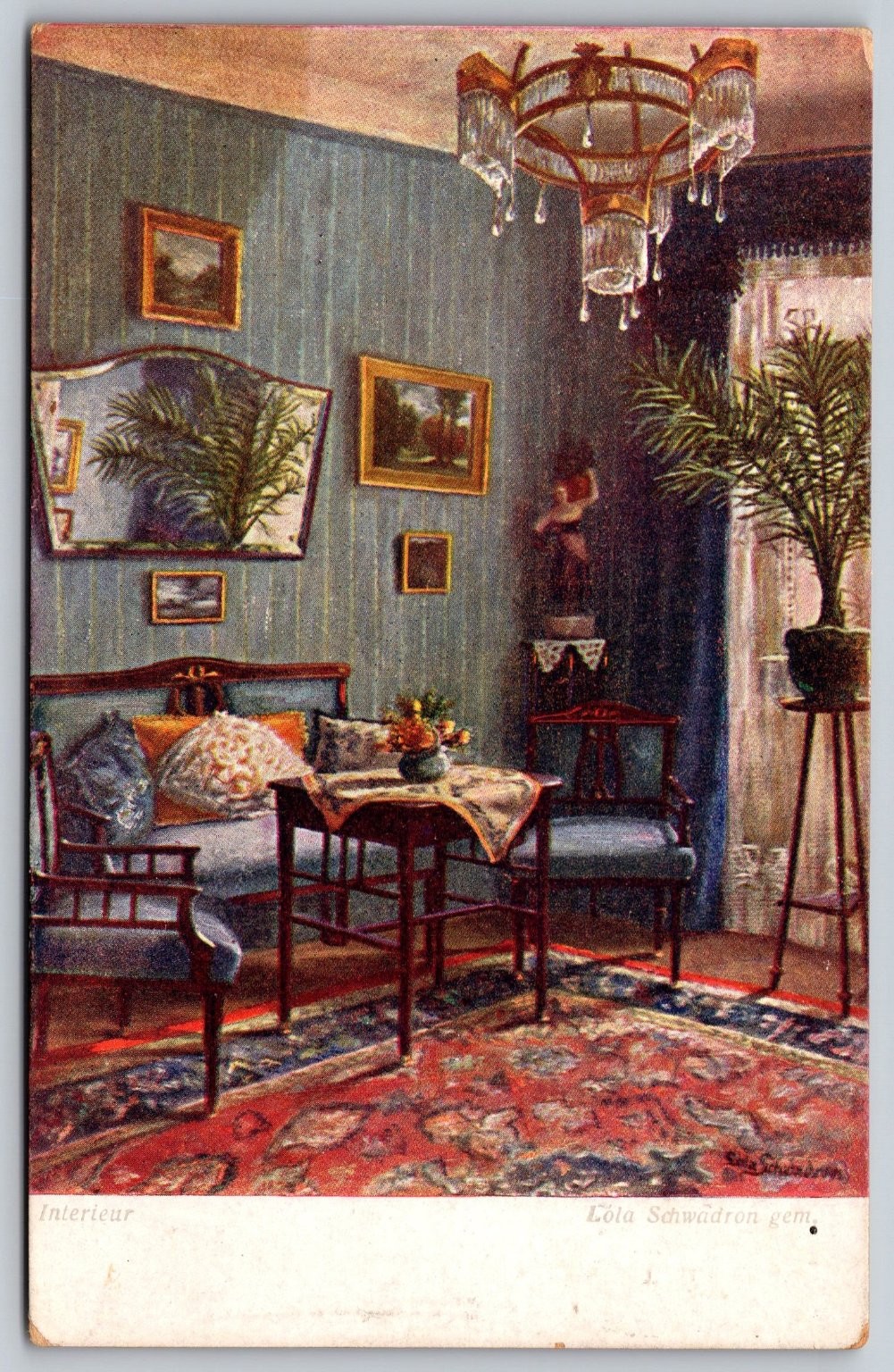 Vintage Lola Schwadron Interior Art Postcard with Bavaria Stamp A350