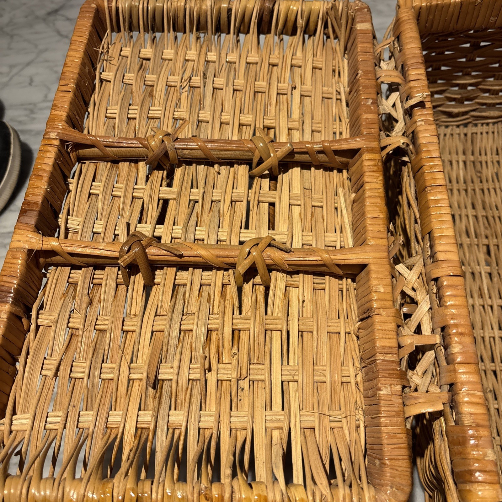 Vintage Wicker Picnic Basket Suitcase Boho Storage Farmhouse Cottage 14.5 x 9×8”