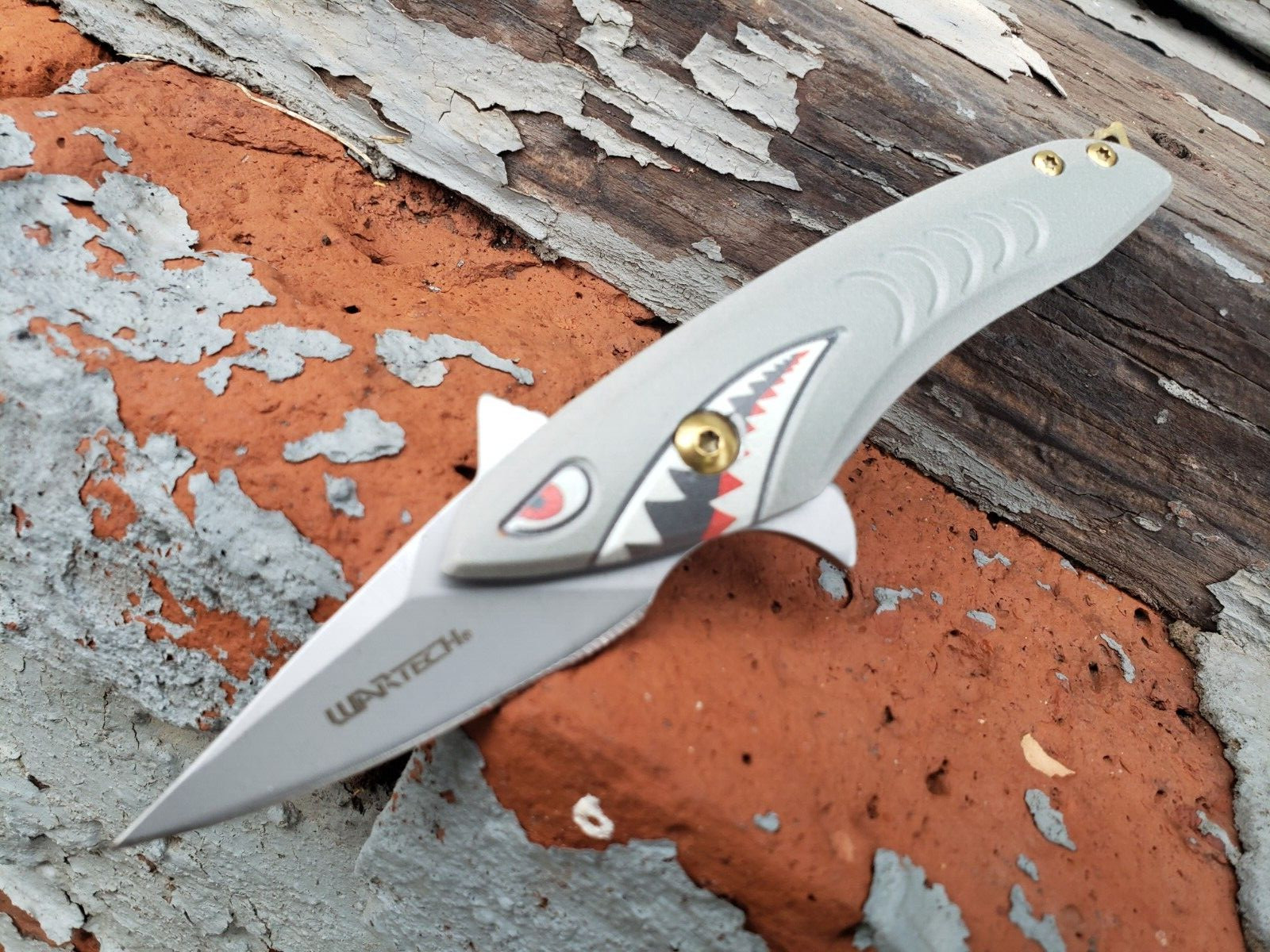 Small Silver Gray Gold Shark Bomb Spring Assisted Pocket Knife EDC Guys Ladies