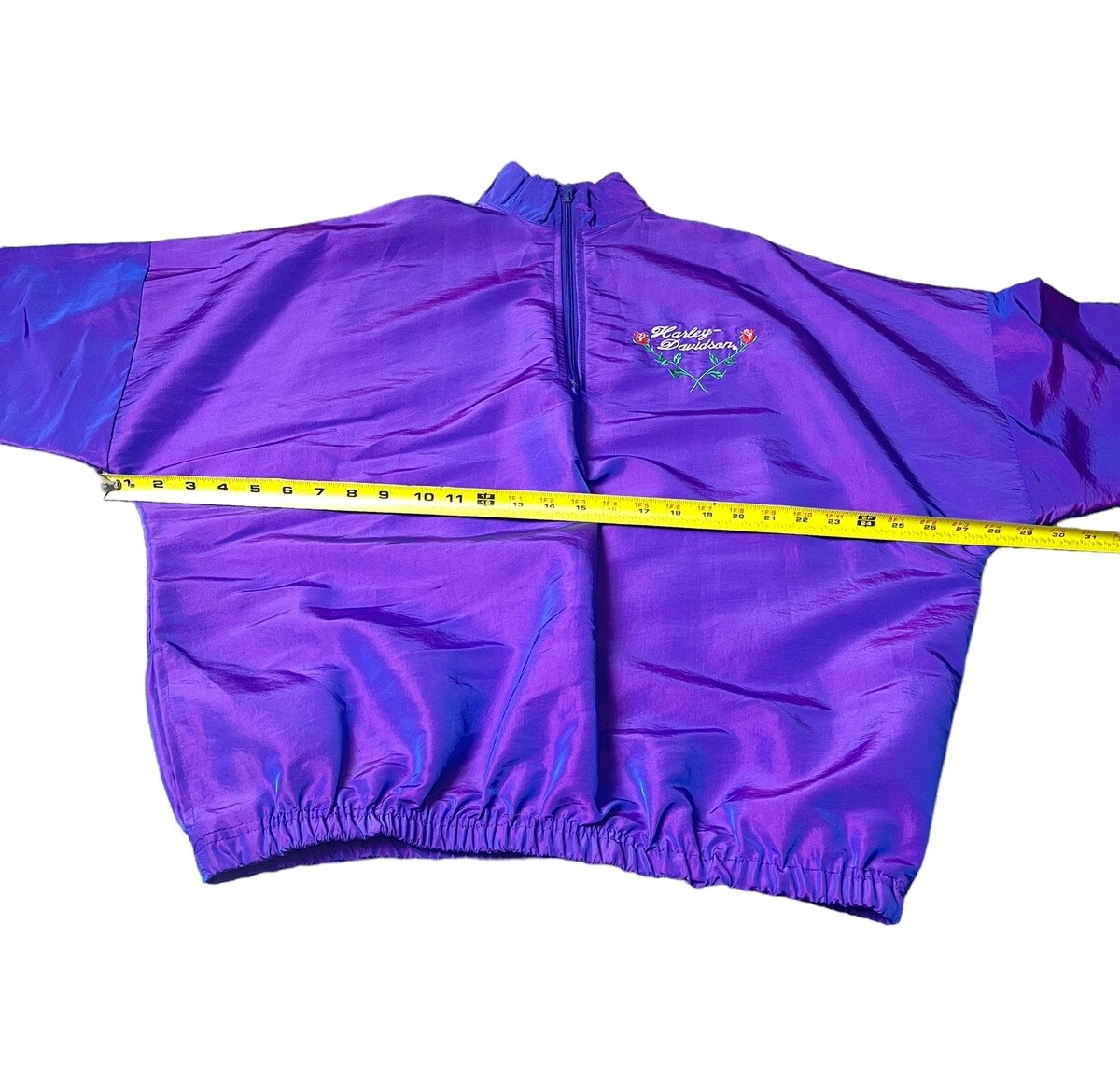 Vintage Harley Davidson 1/4 Zip Iridescent Purple Blue Pullover Windbreaker USA