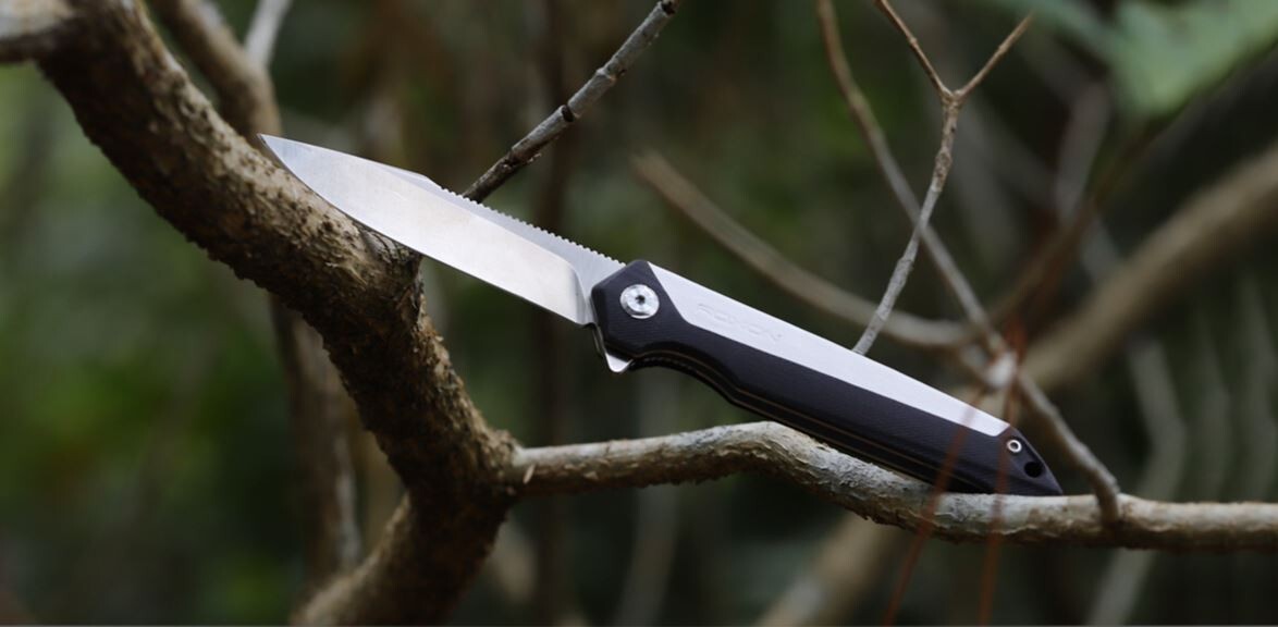 ROXON K3 Linerlock Folding Knife 3.5″ D2 Tool Steel Blade G10/Leather Handle