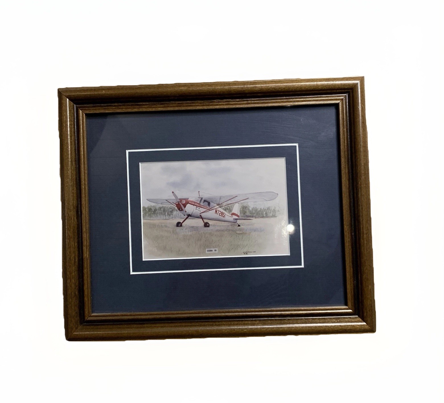 Vintage!! Framed Cessna 120 Aviation Print Ed Newnam 1982 Airplane Art