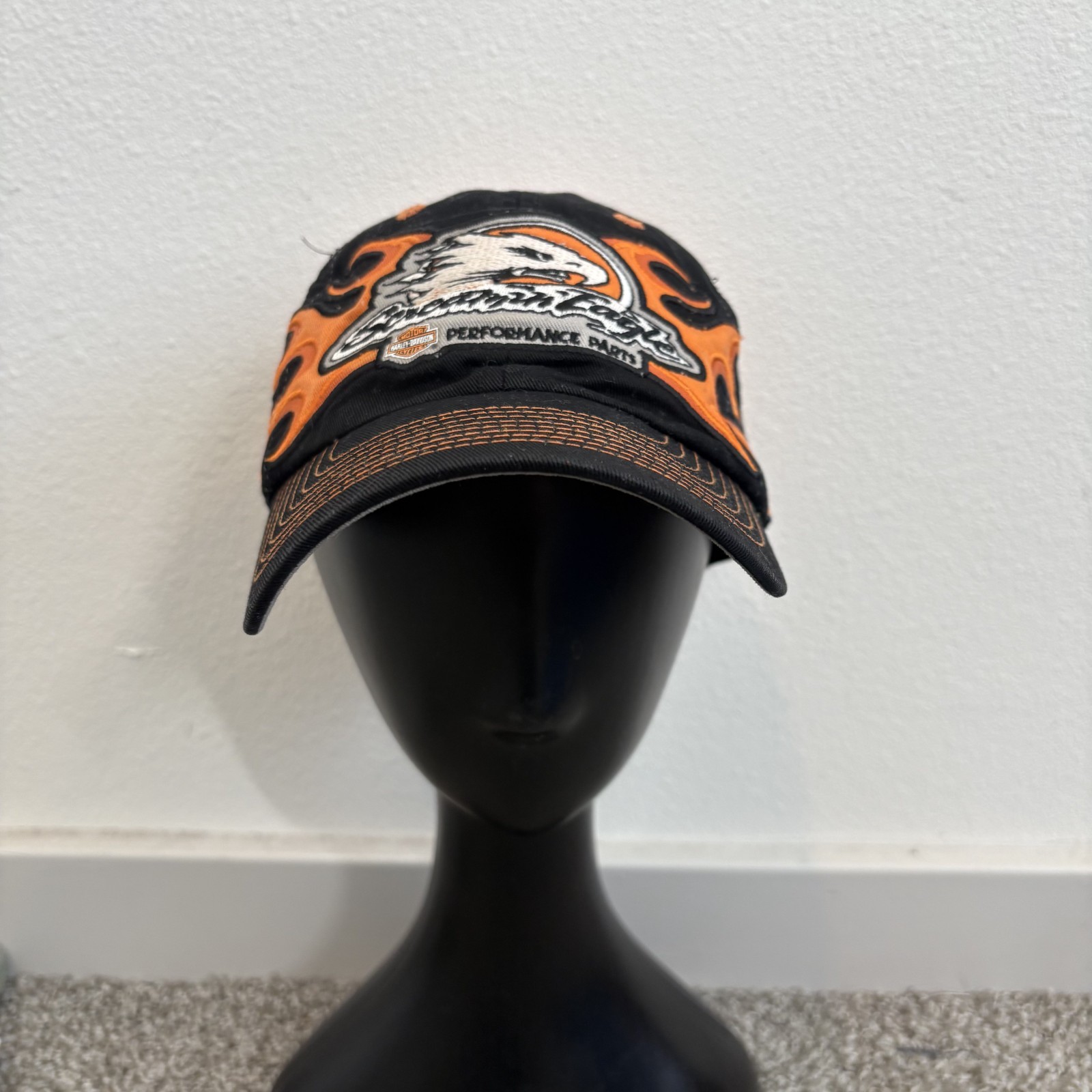Harley Davidson Motorcycles Screamin Eagle Flame Hat Black Orange Cap Adjustable