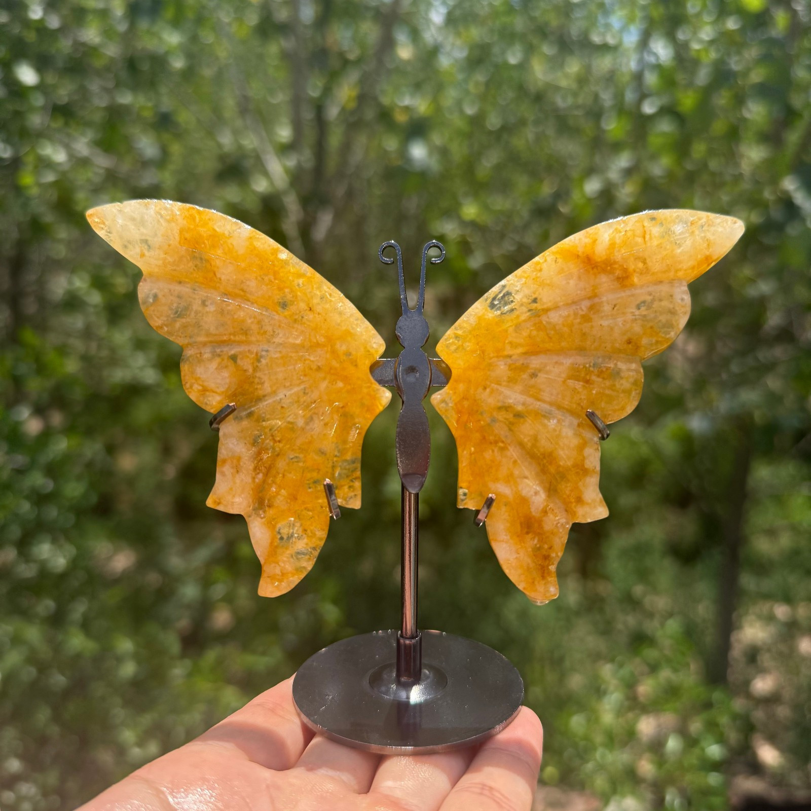 5.2” A pair Natural Yellow gum flower Butterfly Wing Reiki Crystal Decor 1pc