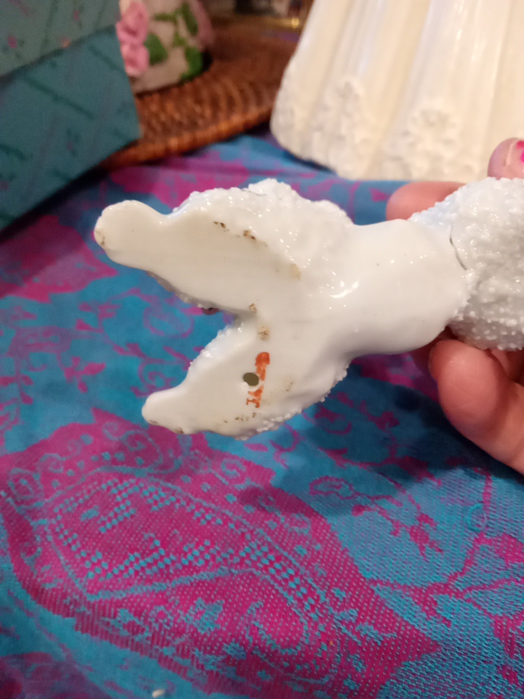 Sugar Poodle 1950’s Dog Figurine White Porcelain Gold Bone/Pink Feet Japan