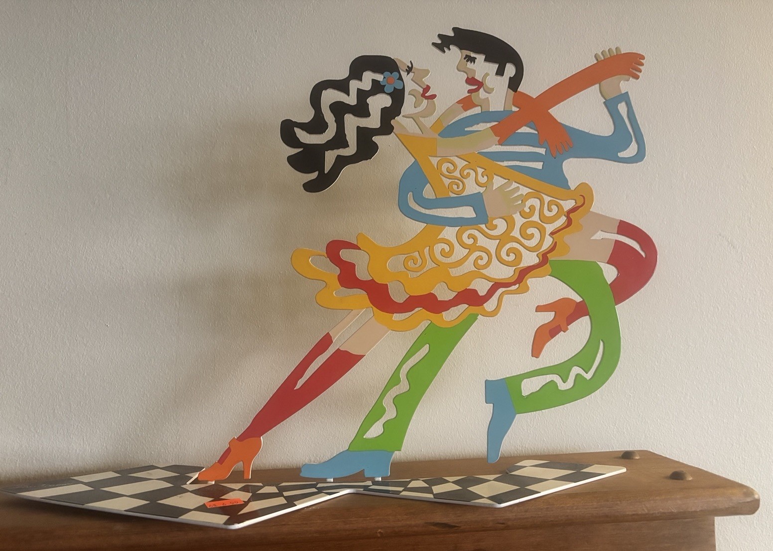 DAN SHAMIR Metal Sculpture Dancing Couple Figures Israeli Figural Art