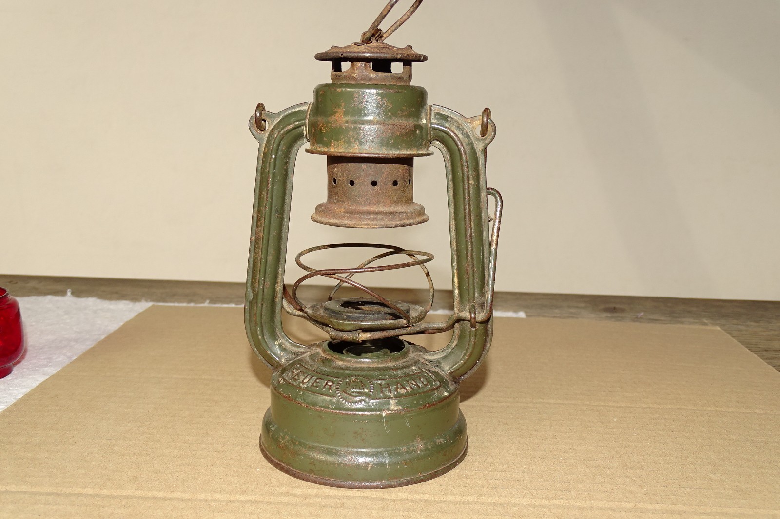Feuerhand Atom No. 75 Red Glass WW2 Storm Lantern Made in Germany Marching Lantern
