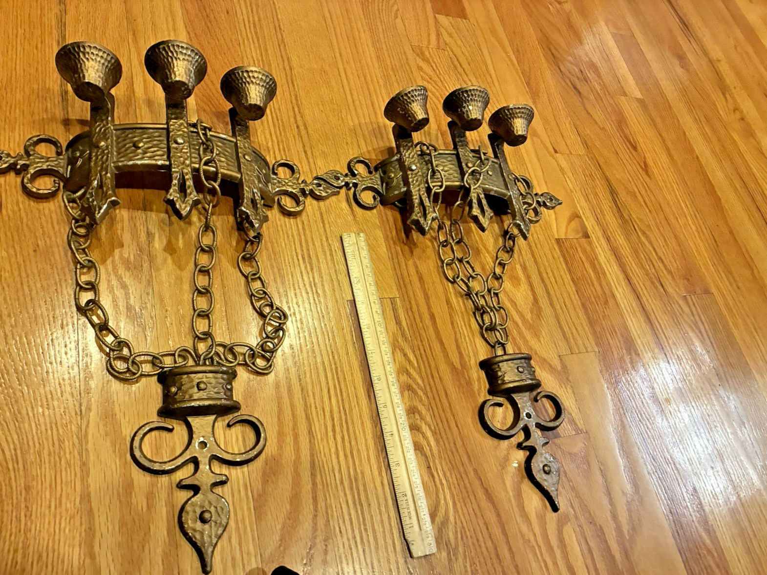 1967 CAST METAL SCONCE SET Sexton Gothic Medieval Castle-look Spanish Hammered