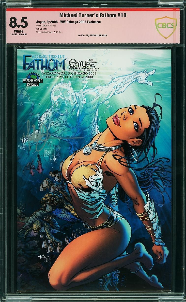 Michael Turner’s Fathom #10 CBCS 8.5 SS VF Wizard World Chicago Signature CGC
