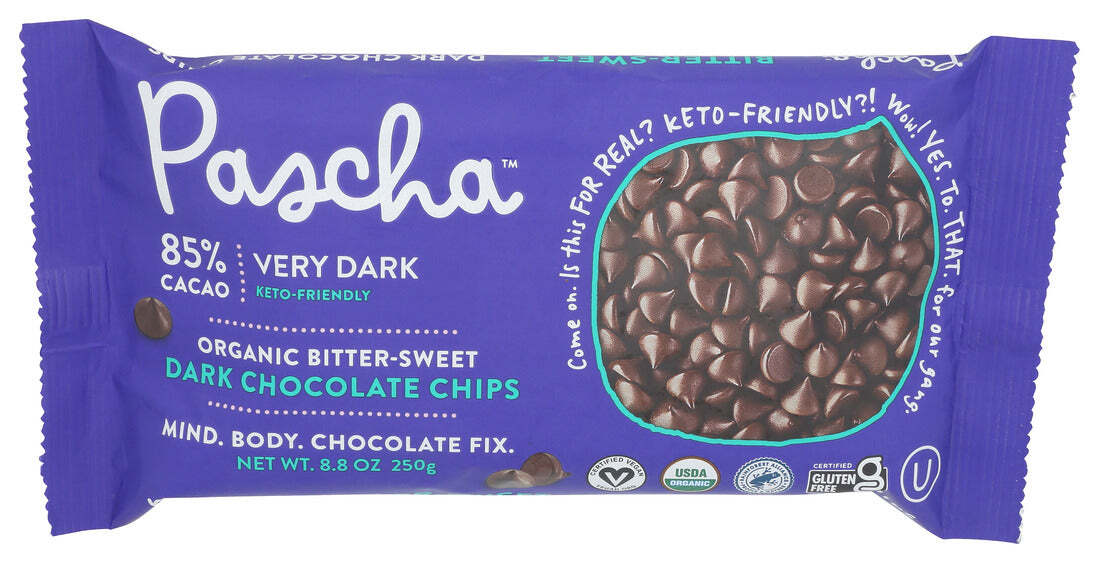 Pascha Organic Bittersweet Dark Chocolate Chips 85% Cacao 8.8 Oz