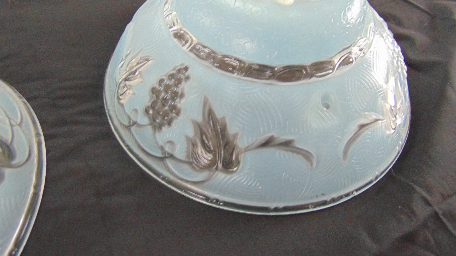 2 Vintage Art Deco Blue & Clear Glass Ceiling Light Shade– 3 Hole Chain Mount