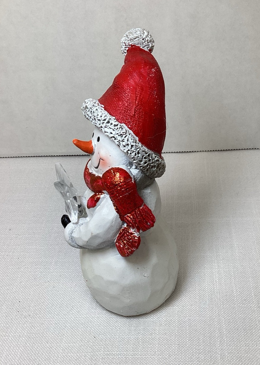 Snowman Holding a Changing Multicolor Light Up Star, Santa Hat Christmas, 5″