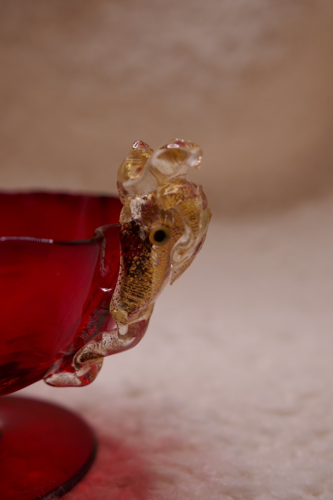 Vtg Pair of Venetian Salviati Ruby Red & Dolphin Handled Glass Salt Cellars