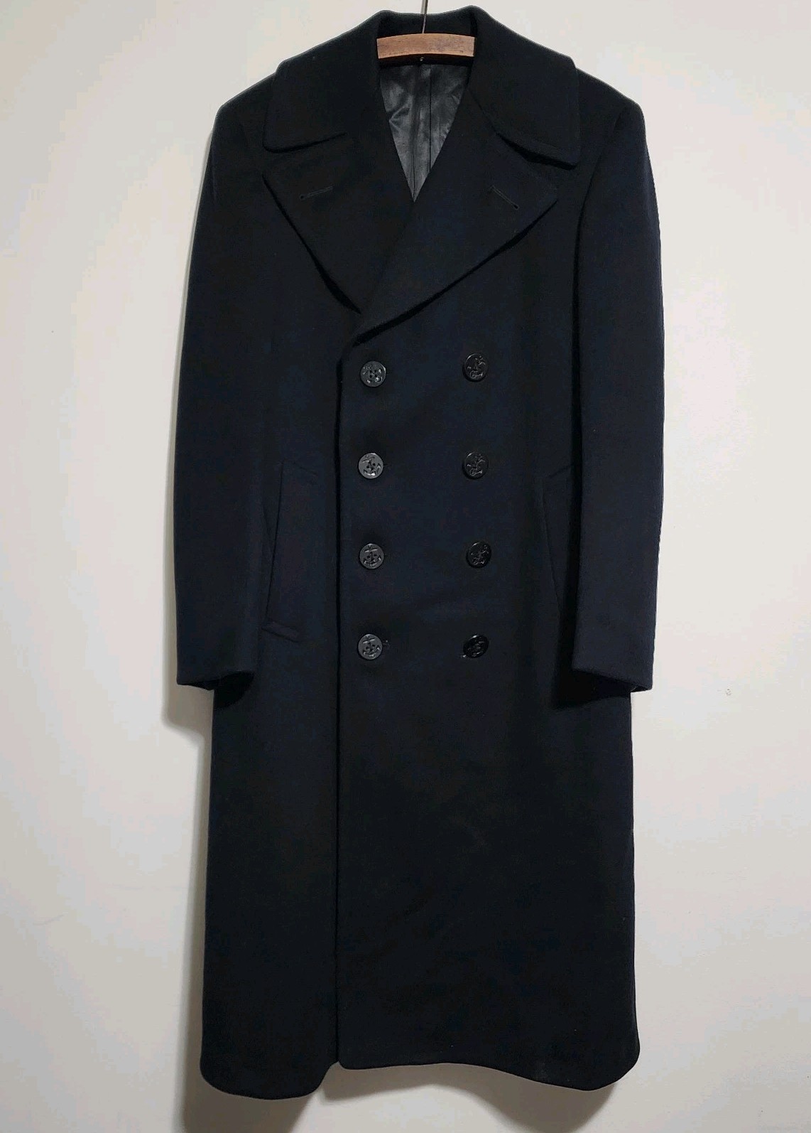 Vtg 1944 WWII US Navy Kersey Wool Overcoat Bridge Pea Coat 40 R Named Chief CMM