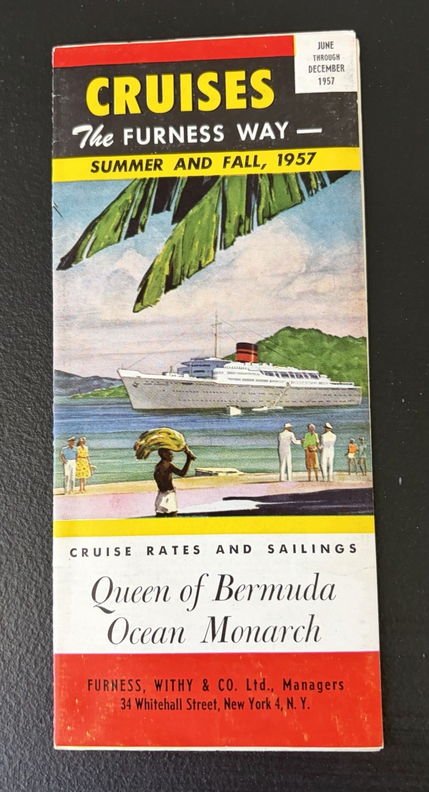 1957 Vintage Furness Line Cruise Rates Brochure Queen of Bermuda Ocean Monarch