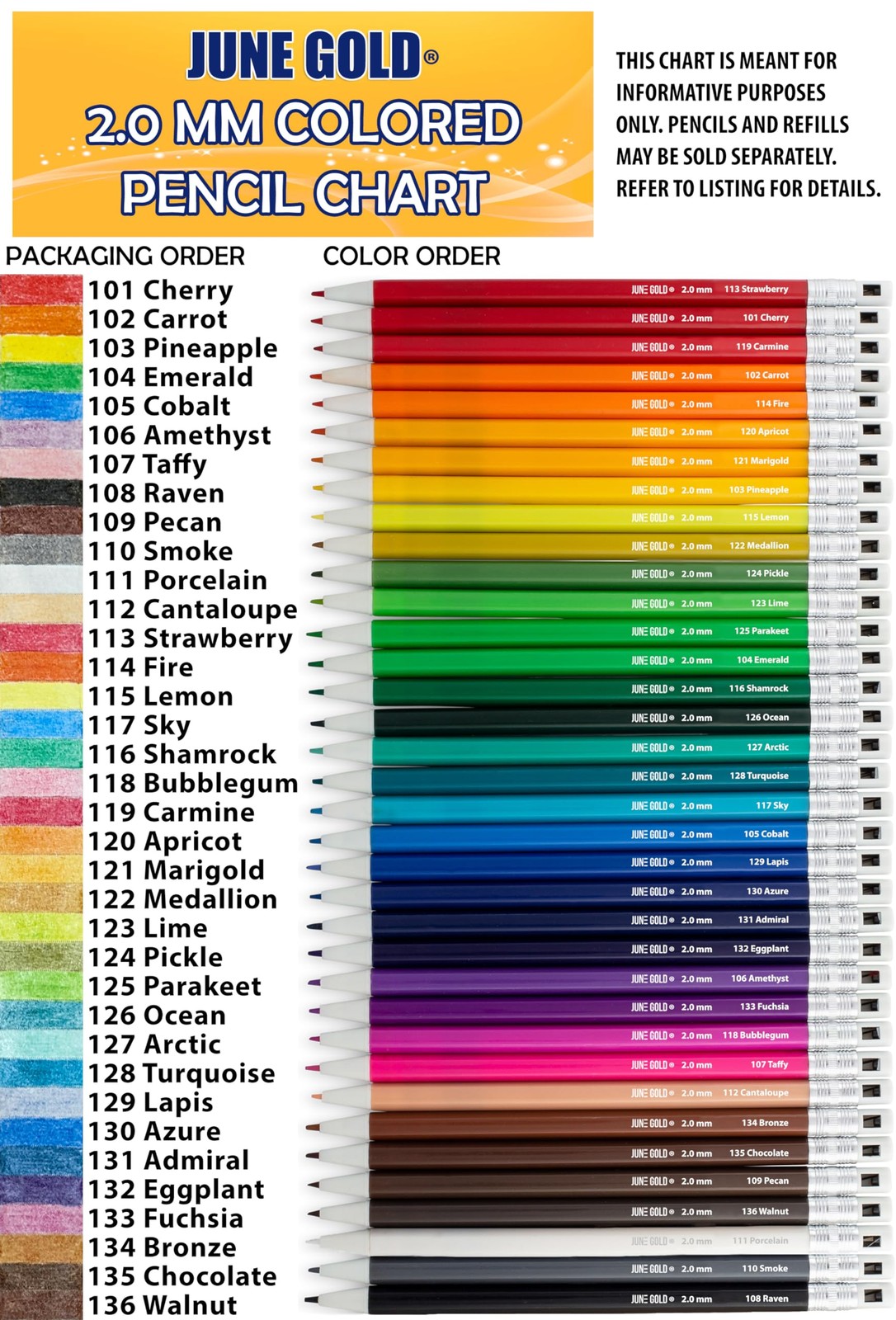 June Gold 36 Assorted Colored 2.0 mm Lead 1 Count (Pack of 36),