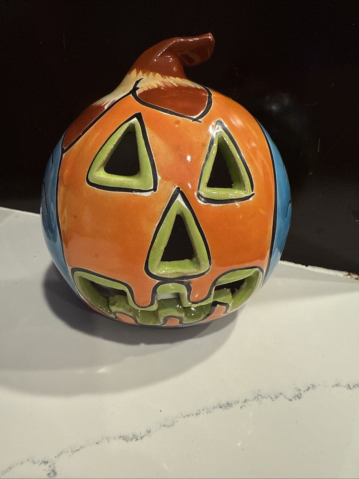 Talavera Mexican Jack O Lantern Pumpkin Halloween Fall Ceramic Pottery 6in