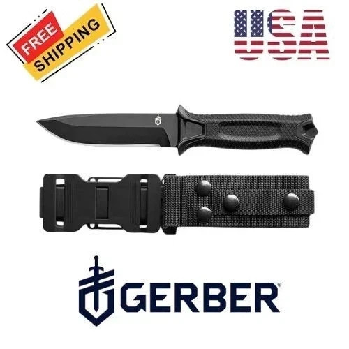 Gerber Gear Strong Arm -Fixed Blade, Full Tang Knife-Black, Plain Edge