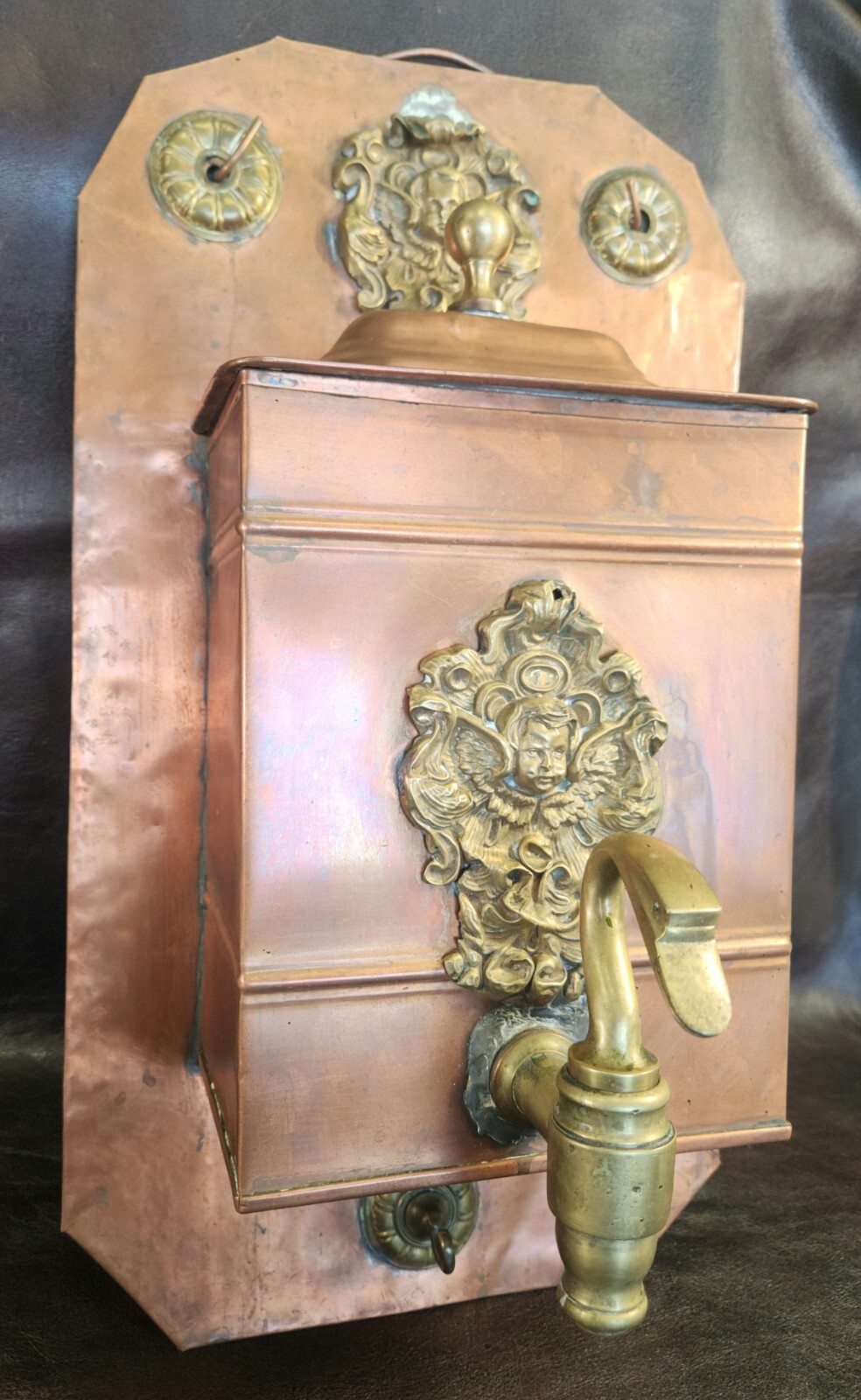Antique 19th Cent. Belgian Copper Lavabo/Wall Fountain 10×19″ OOAK/Charming