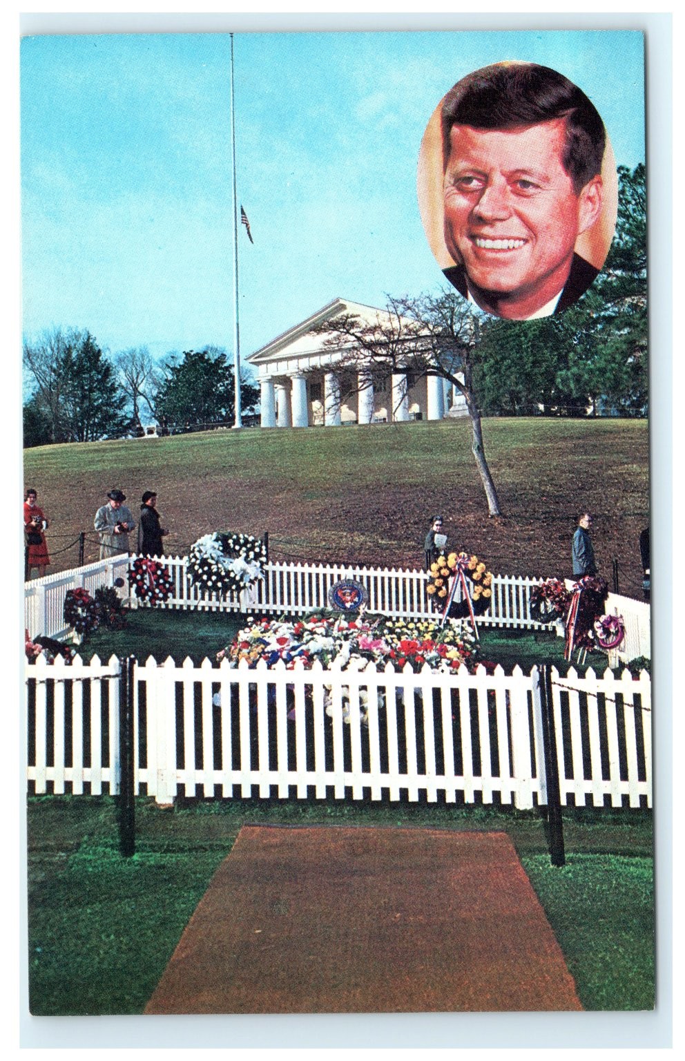 Vintage JFK Grave Arlington Cemetery Postcard with Presidential Seal