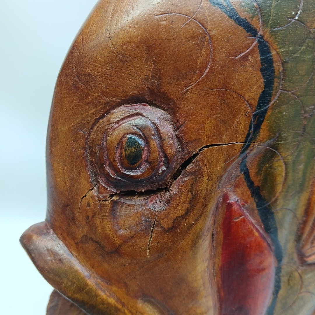 Vtg Artist Hand Carved Wooden One Piece Nautical Angelfish 11″ Freestanding