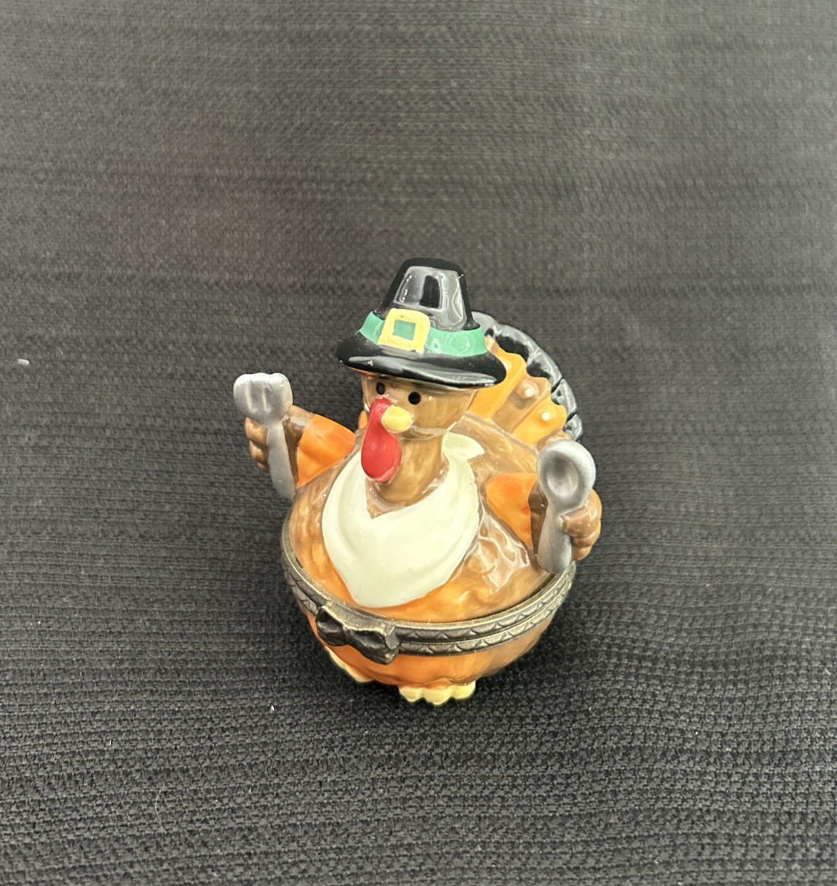 Turkey Trinket Box Midwest of Cannon Falls Porcelain Hinged Pumpkin Pie Pilgrim
