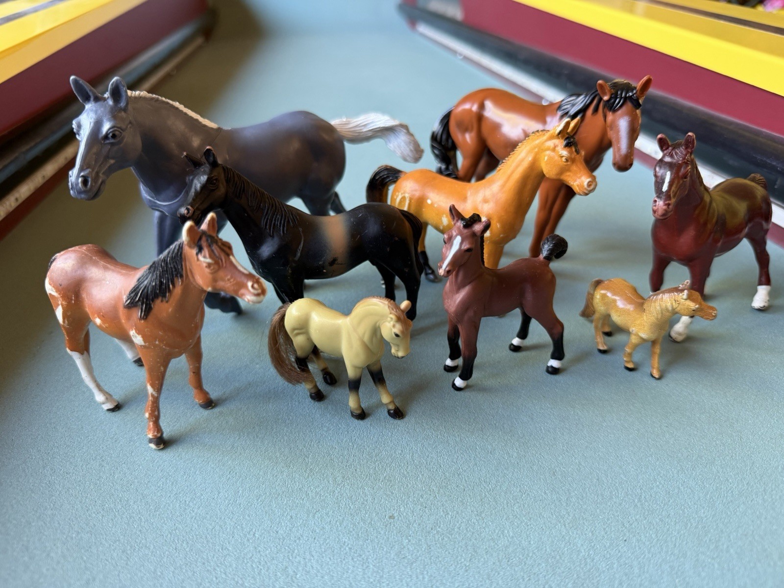 Lot Of 9 Random Horse Figures 4x 1984 Stallion + 2x Mare + Foal + Colt Farm Toys