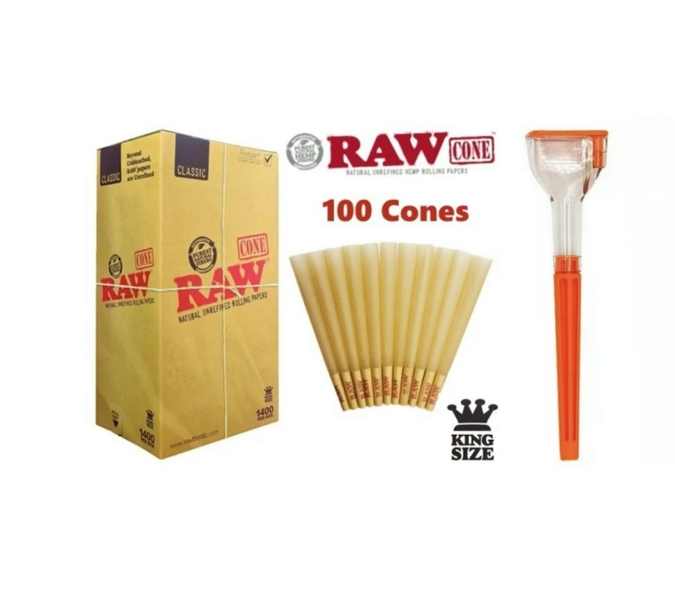 AUTHENTIC Raw Classic KING Size Pre Rolled Cone+cone roller maker filler stuffer