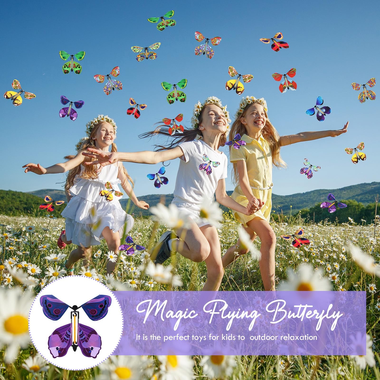 100 Pcs Magic Flying Butterfly Wind up Paper Butterflies That Fly Rubber Band Po
