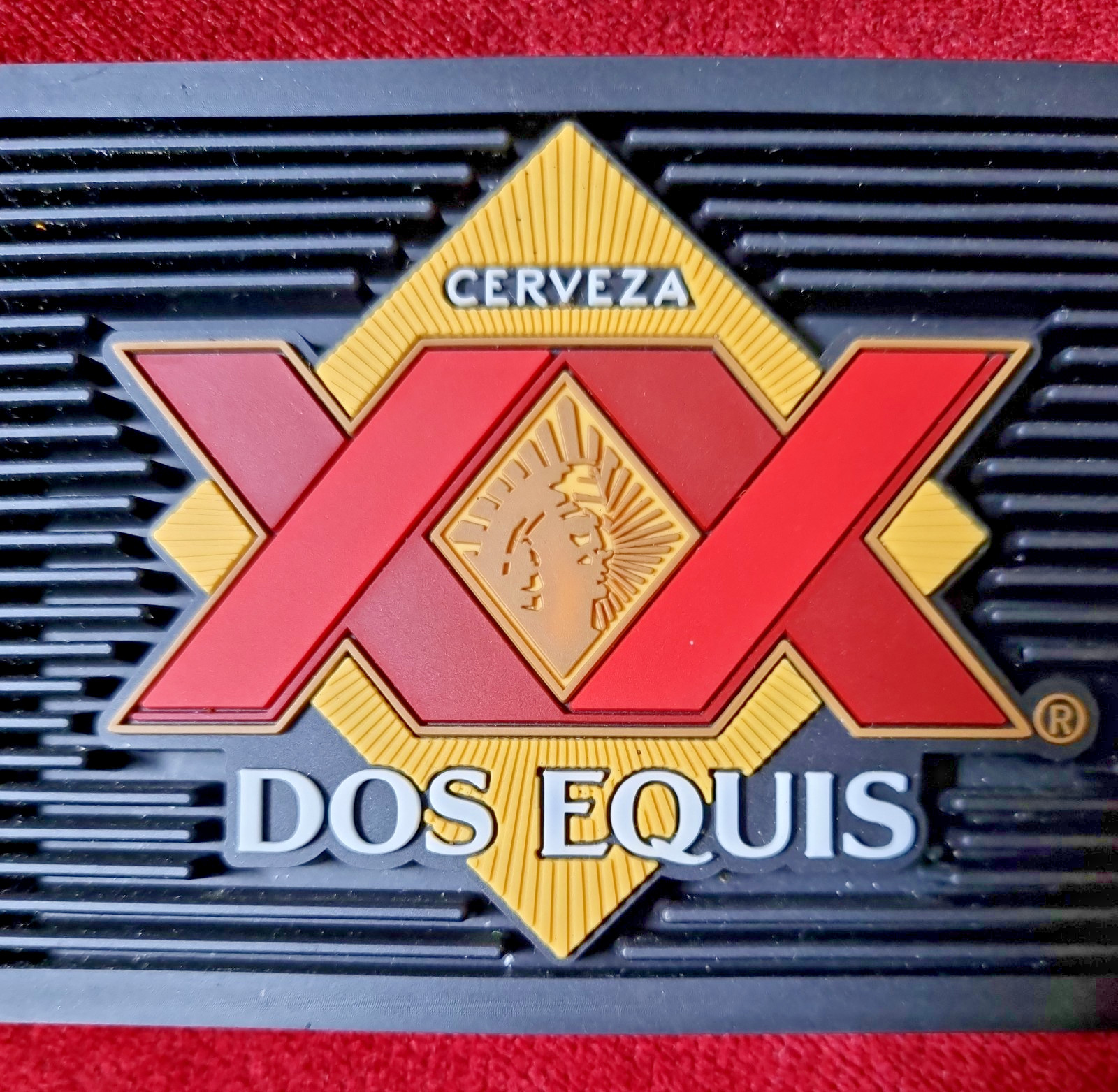 Dos Equis Cerveza Beer Rubber Bar Drip Rail Runner Mat Logo Pub Man Cave Collect